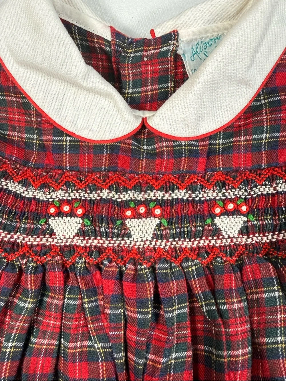 VINTAGE ALISON SCOTT Smocked Tartan Plaid Dress 18m Heirloom Holiday Cottagecore
